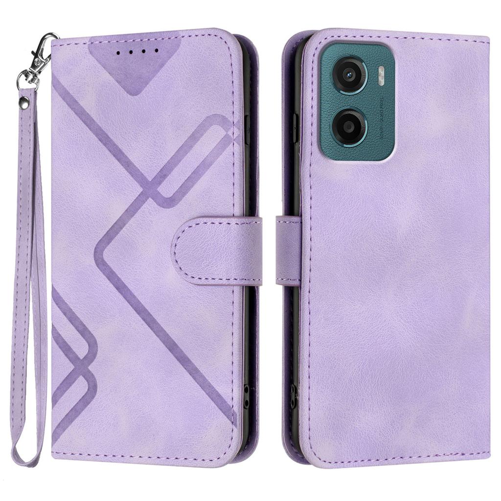For Motorola Moto E15 4G/Motorola Moto G05 4G Wallet Case Line Imprinted PU Leather Phone Cover with Strap