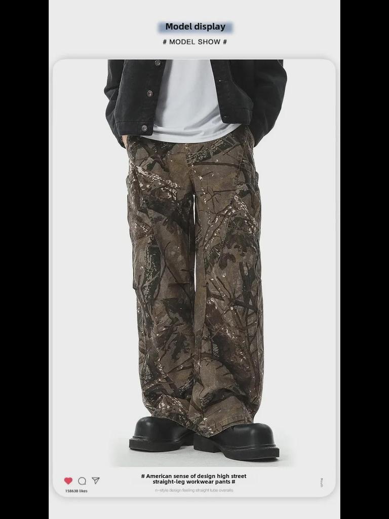 Мужские прямые свободные брюки карго Muqiu камуфляжной расцветки – повседневный стиль для улицы