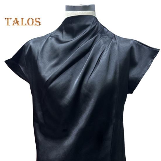 Женские повседневные топы, плиссированная футболка с короткими рукавами и высоким воротником, однотонные гладкие атласные пуловеры, топы, повседневная одежда