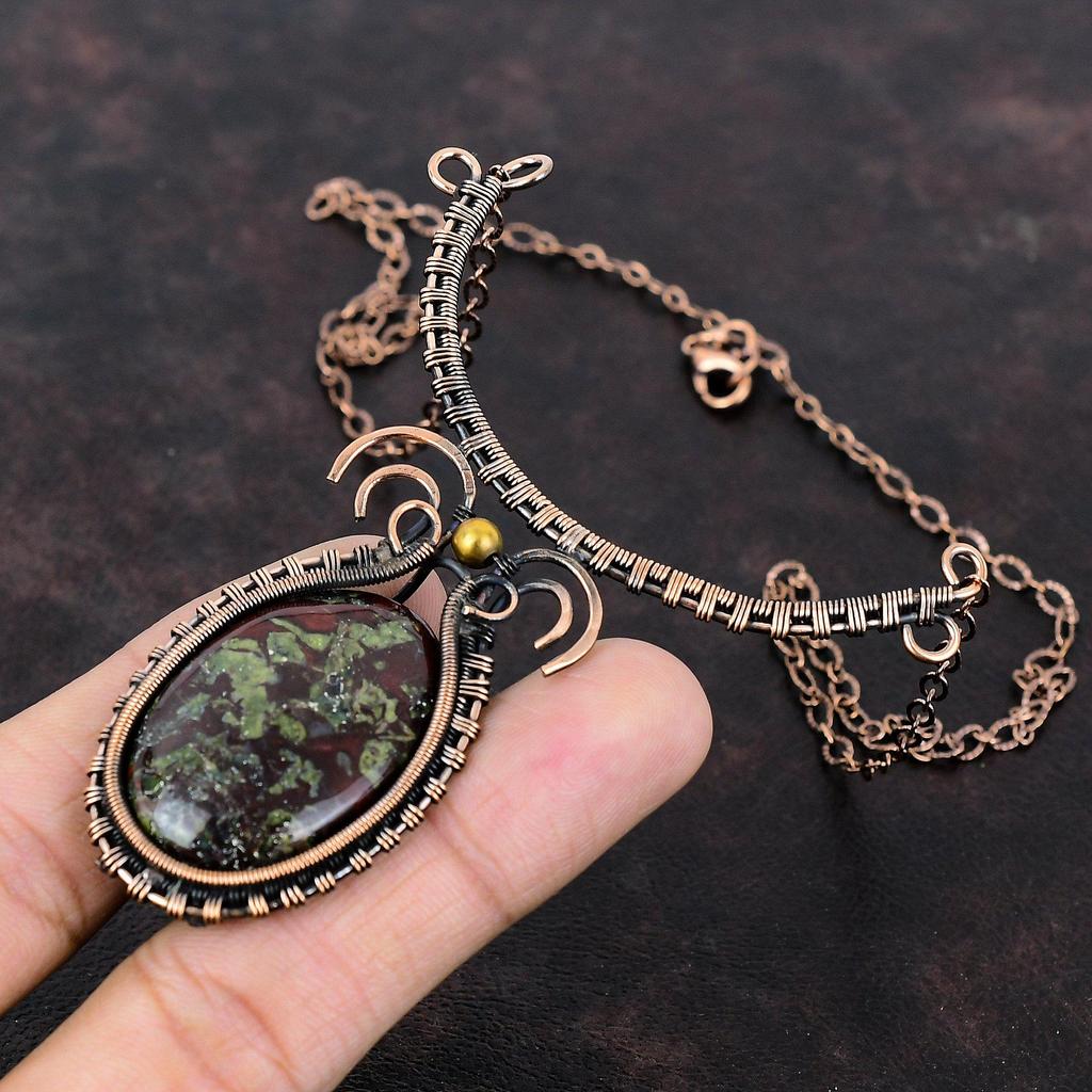 Ожерелье из кровавого камня дракона, медная проволока, регулируемое ожерелье, ожерелье из драгоценного камня, ювелирные изделия из медной проволоки, антикварное ожерелье для подарка