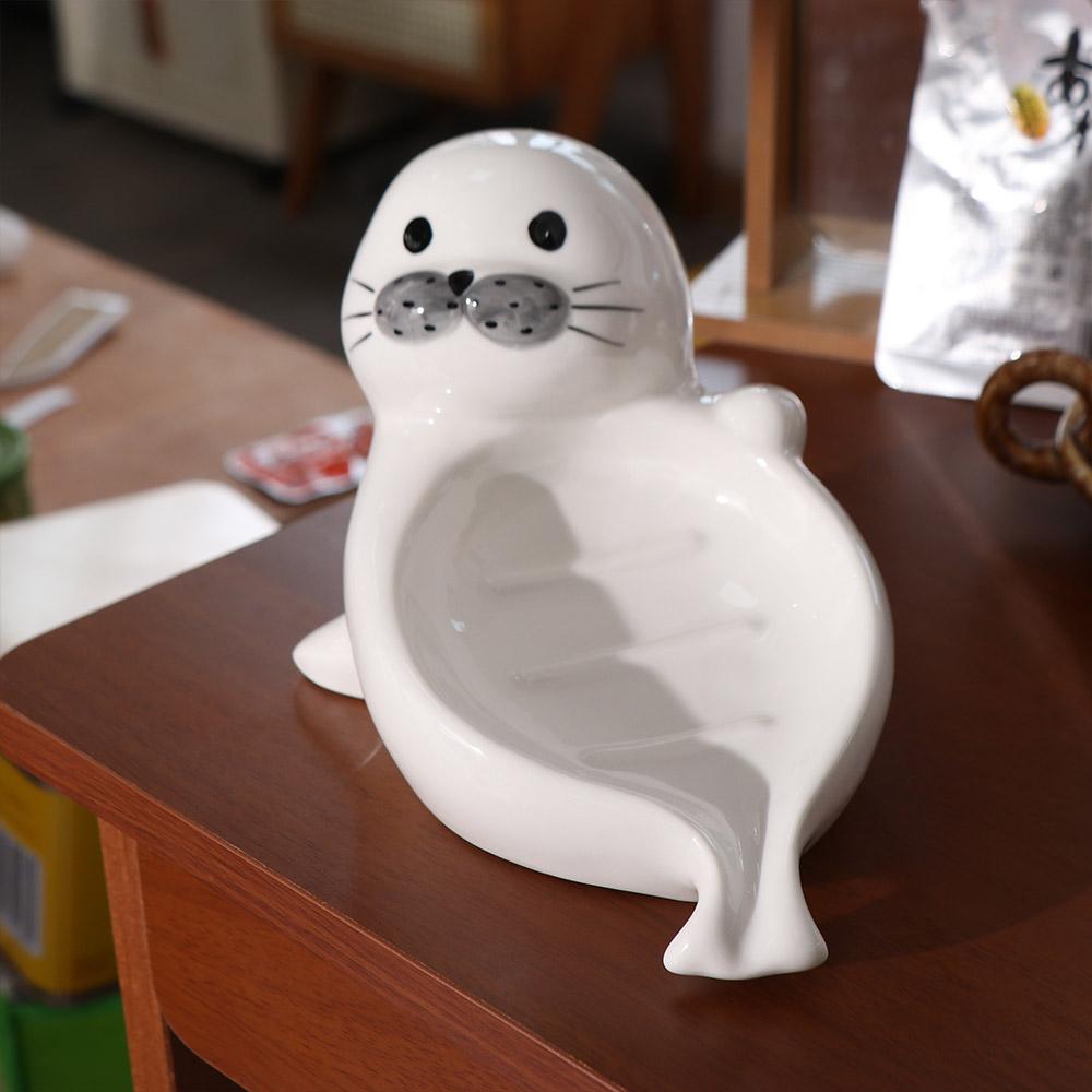 Cute Self Draining Soap Holder Drainable Bathroom Decor Organizer Sea Lion Soap Dish Household
