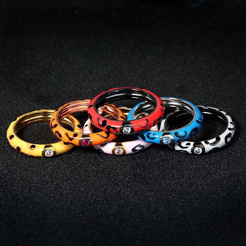 Enamel Colored Glue Ring European and American Tree Vine Colored Leopard Print Butterfly Insect Colorful Ring