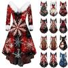Women's Fashion V-neck Casual Fit Christmas Print Party Long Sleeve Dress