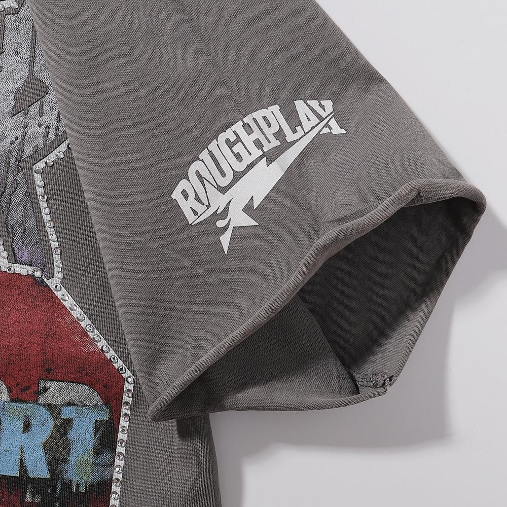 Unisex Vintage Washed Grey T-Shirt, "Rockstar" Skeleton Print with Rhinestone Text, Gotham City Streetwear Tee