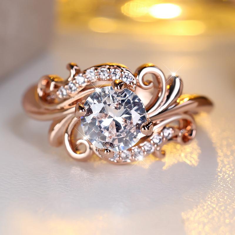 Роскошные обручальные кольца цвета розового золота для женщин, круглое обручальное кольцо с цирконием, ювелирный подарок