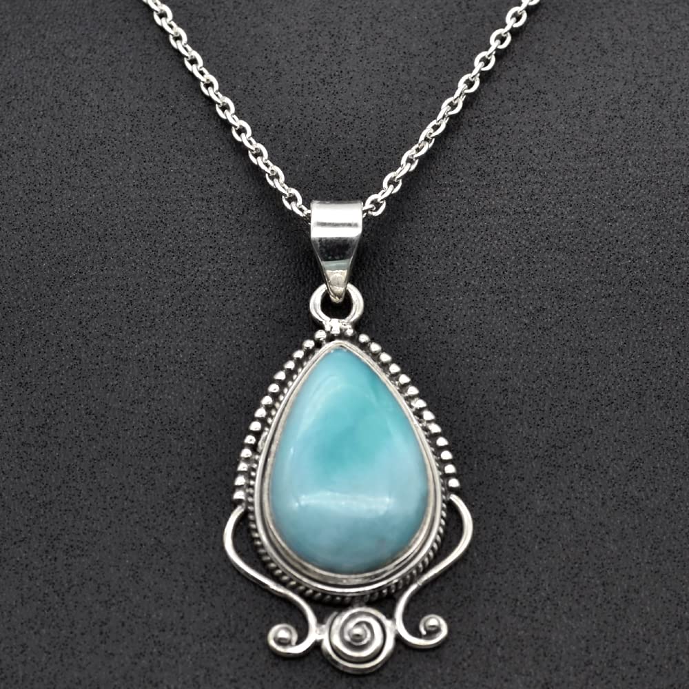 Ожерелье Ларимар, подарок для нее, женское ожерелье, серебро 925 пробы, подарок из камня, ожерелье в стиле бохо, эффектные украшения, подарок для нее