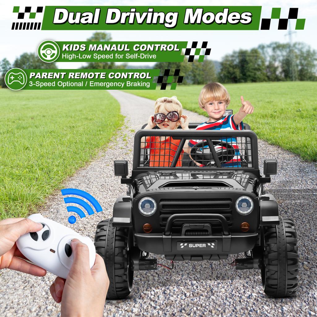24V Ride On Truck Car w/Remote, XL 2 Seater Outdoor Toys 4WD/2WD Switchable, 4x200W Motor Power Four Wheels, Electric Car for Bi