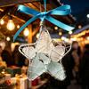 Christmas Sea Glass Keepsakes Handmade Star Coastal Style Hanging Ornament Wire Wrapped Art Star Decoration with Bowknot for Tree Window Decor