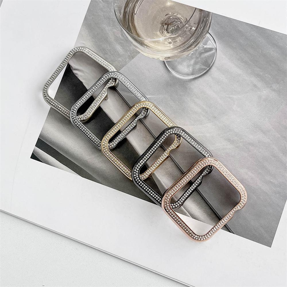 Металлический бампер с бриллиантами, защитный чехол для Apple Watch, 40 мм, 44 мм, рамка для iWatch 4, 5, 6 SE, 7, 8, 9, 41 мм, 45 мм, чехол для часов