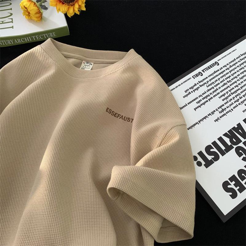 Простая мужская рубашка с коротким рукавом, летняя американская ретро уличная трендовая футболка для пары с коротким рукавом, базовая рубашка