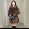 New Autumn and Winter Imitation Mink Velvet Coat Women's Hooded Medium and Long Imitation Fur Jacket Imitation Mink