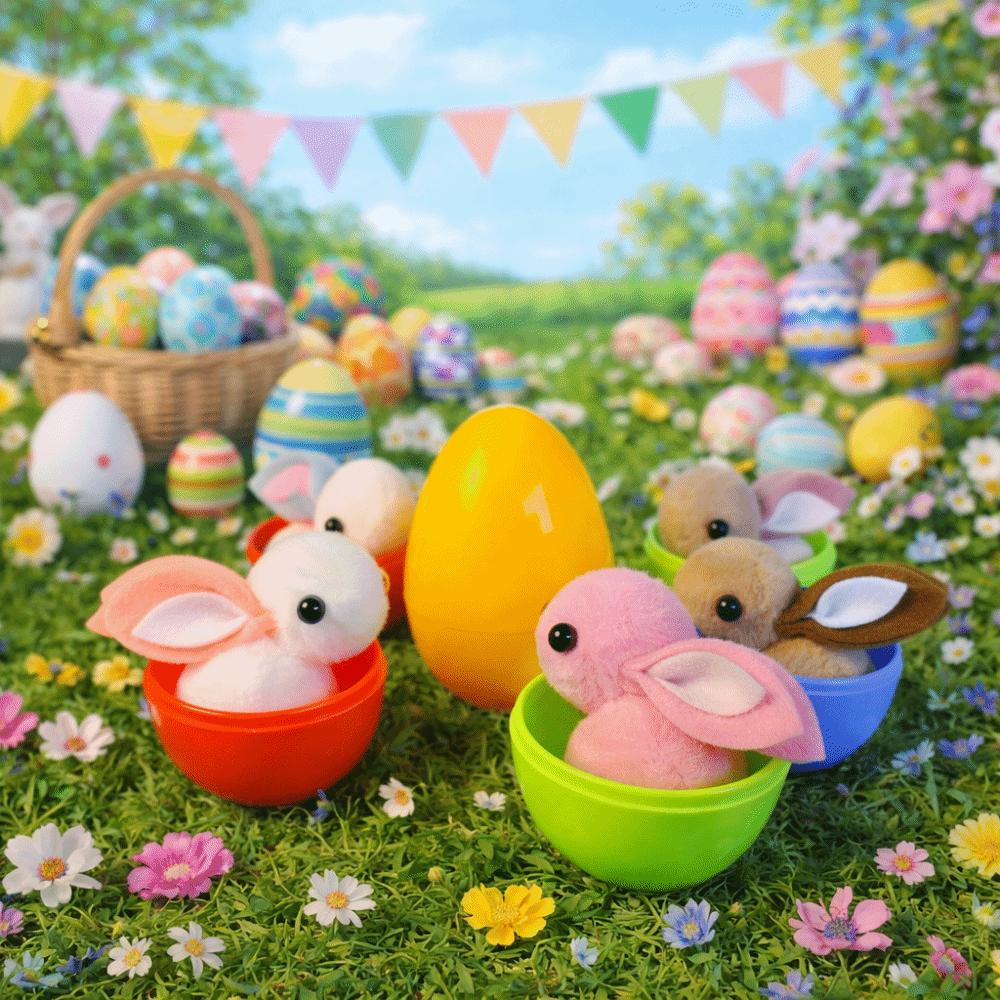 16PCS Colorful Easter Surprise Eggs Cartoon Colorful Plastic Eggs Stuffed Bunny Dolls  Easter Party