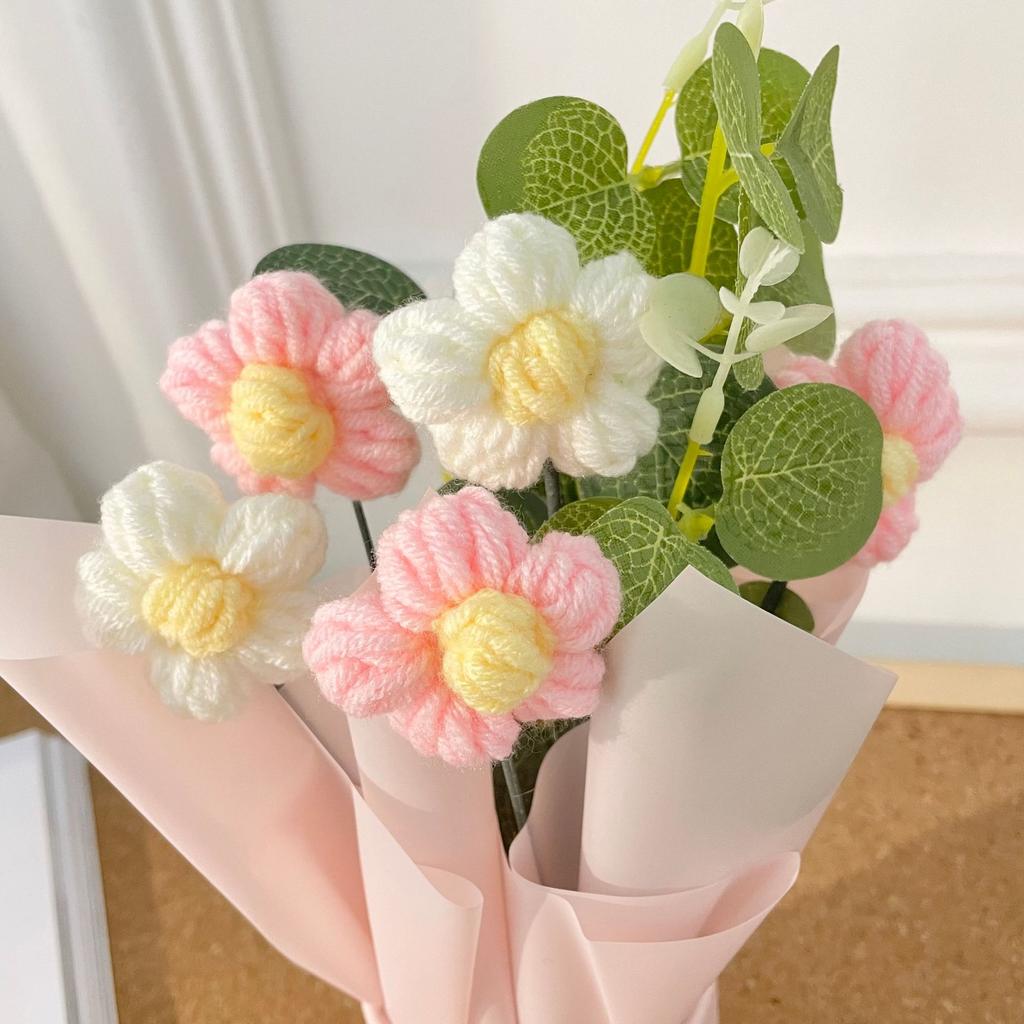 Forever Knitted Flower Bouquet Handmade Puff Crochet Roses Eternal Flower Gift for Mothers Day Teachers Day Home Decor Ornament