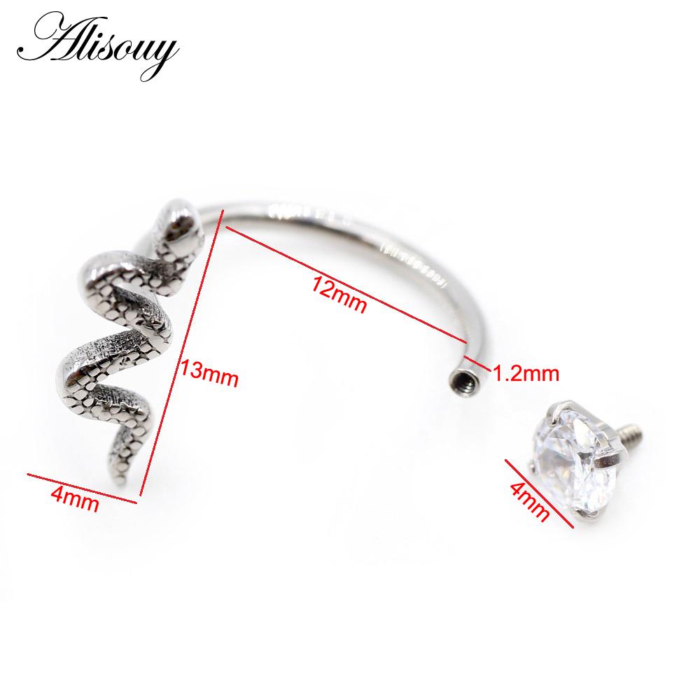 Alisouy 1PC Змея Цирконий CZ Нержавеющая сталь изогнутая подкова губа лабрет кольца Snug Daith Helix серьги пирсинг украшения для тела