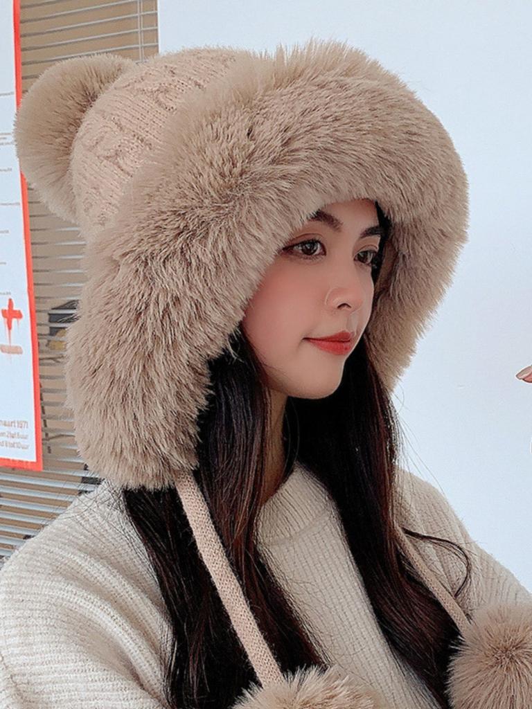 Hair Ball Lovely Winter New Knitted Wool Cap Three Ball Set Head Padded Warm Ear Protection Female Hat