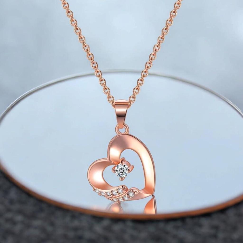 18K Rose Gold Plated Necklace for Women and Girls | Love Pendant for Women | Valentine Special Heart Necklace Chain Pendant