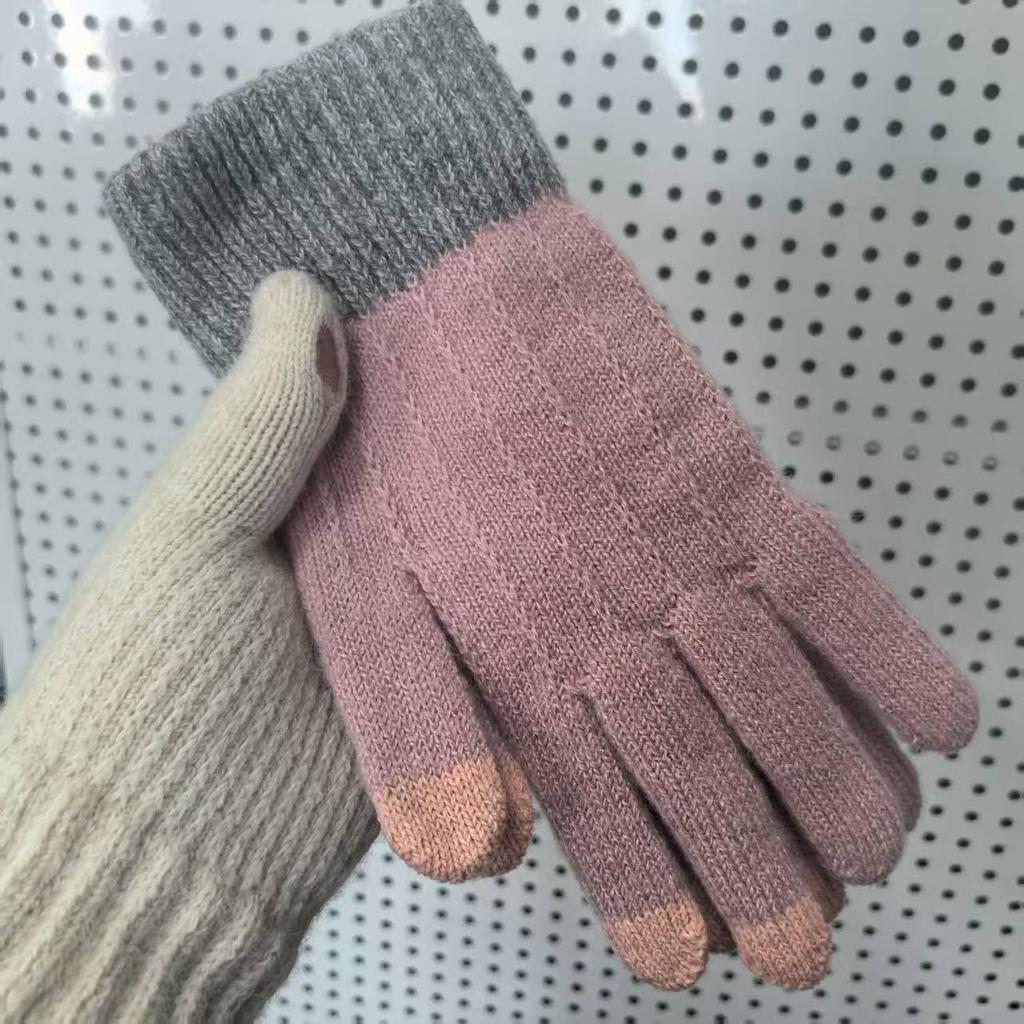Fleece Thickened Warm and Cold-proof Five-finger Gloves, Riding Fleece Students Winter Windproof Jacquard Knitted Gloves