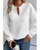 Azura Exchange White Split Neck Quilted Long Sleeve Top