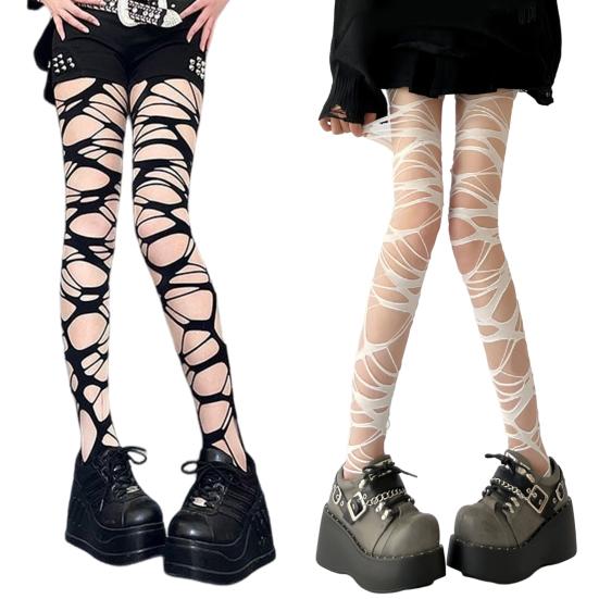 Женские колготки, асимметричные, в стиле панк, готики, с рваными дырками, горячие девушки, вечеринка в ночном клубе, узкие эластичные однотонные женские цельные длинные чулки