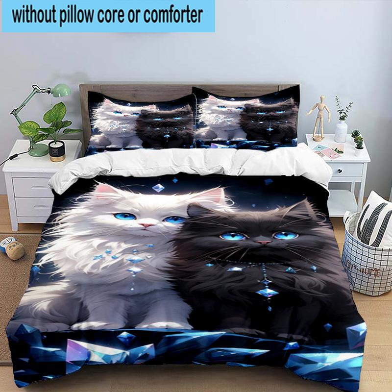 Crystal Cats Fantasy 3pcs Bedding,Including 1pc Duvet Cover And 2pcs Pillowcases Perfect for Christmas,Ideal for Bedroom, Dormitory