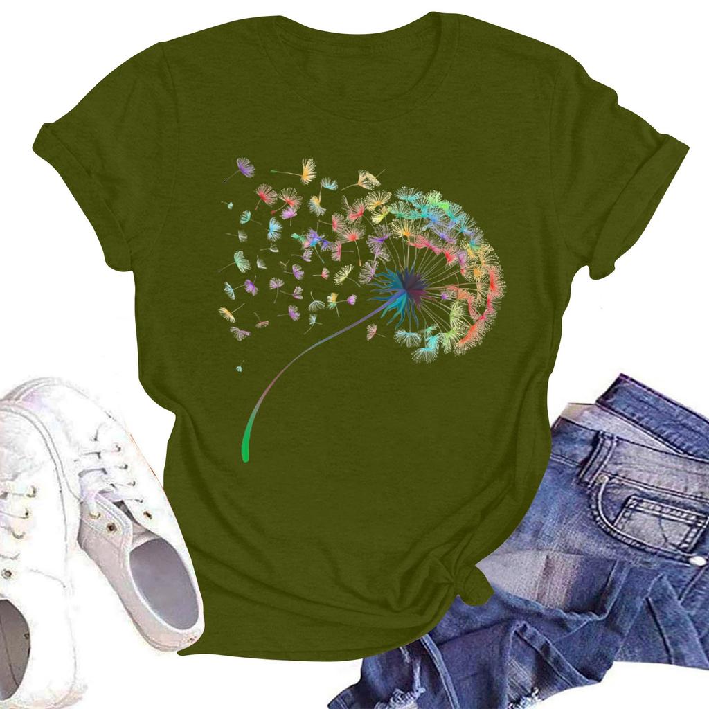 Женская повседневная свободная футболка с принтом, круглый вырез, пуловер, короткий рукав, топ