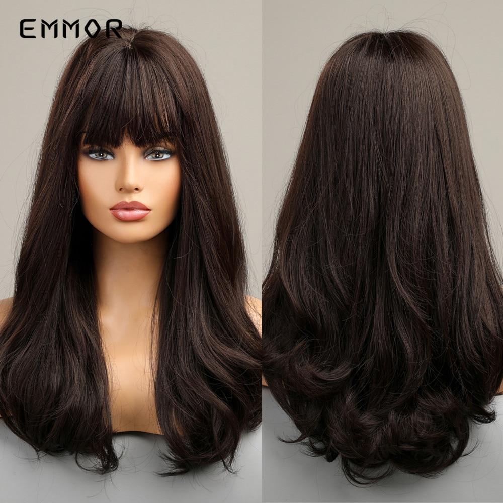 Synthetic Ombre Blonde Platinum Wigs Long Wavy Wig for Women with Bangs Party Daily Heat Resistant Fibre Hair Wigs