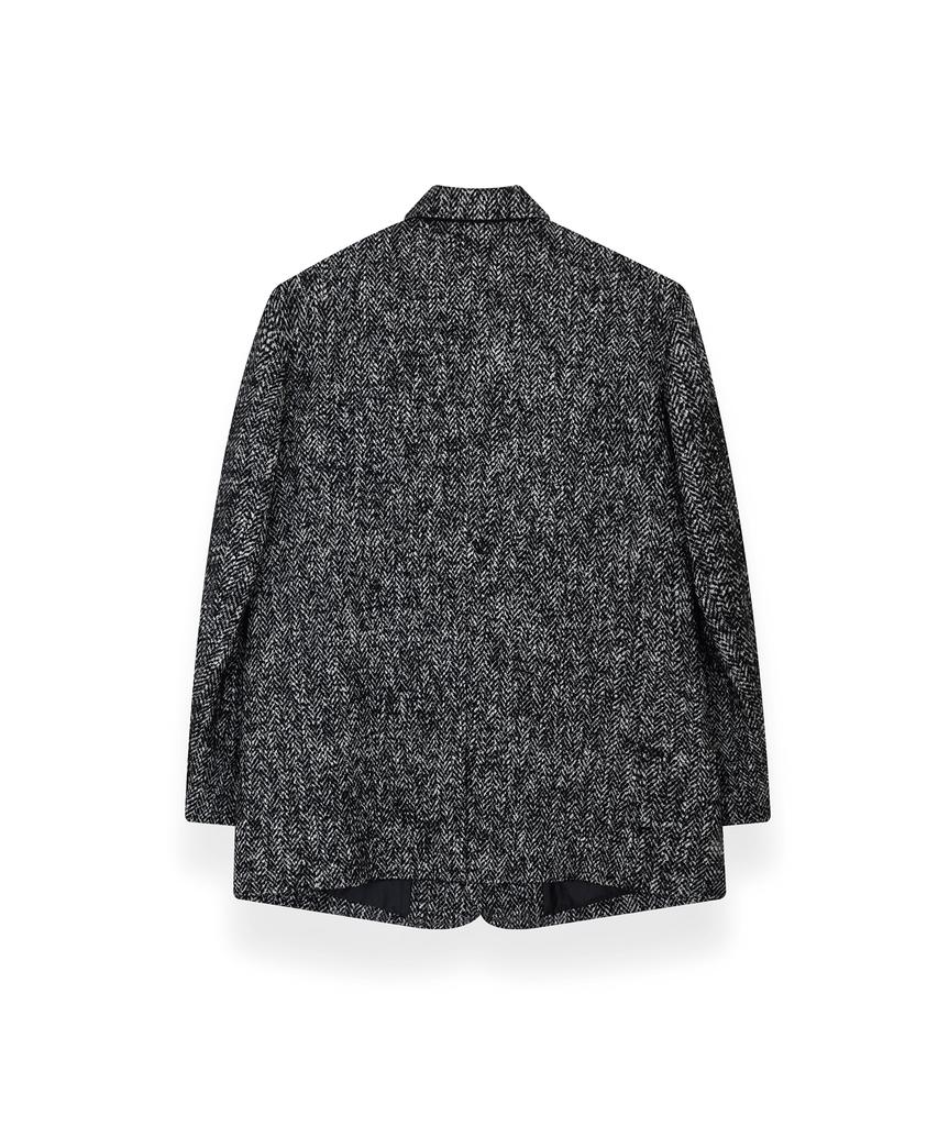 R-4 R-0058 / Lux- Herringbone Box Blazer(Black)