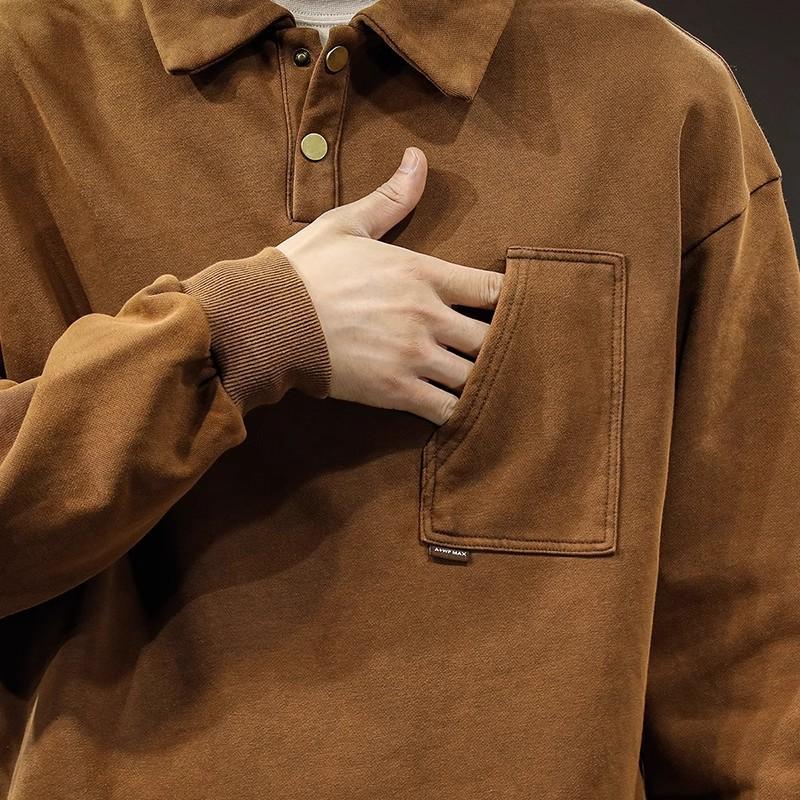 Осенний модный брендовый тяжелый американский ретро-свитер с воротником-поло, мужской свободный свитер большого размера с лацканами, универсальный, хулиганский, красивый, с длинными рукавами