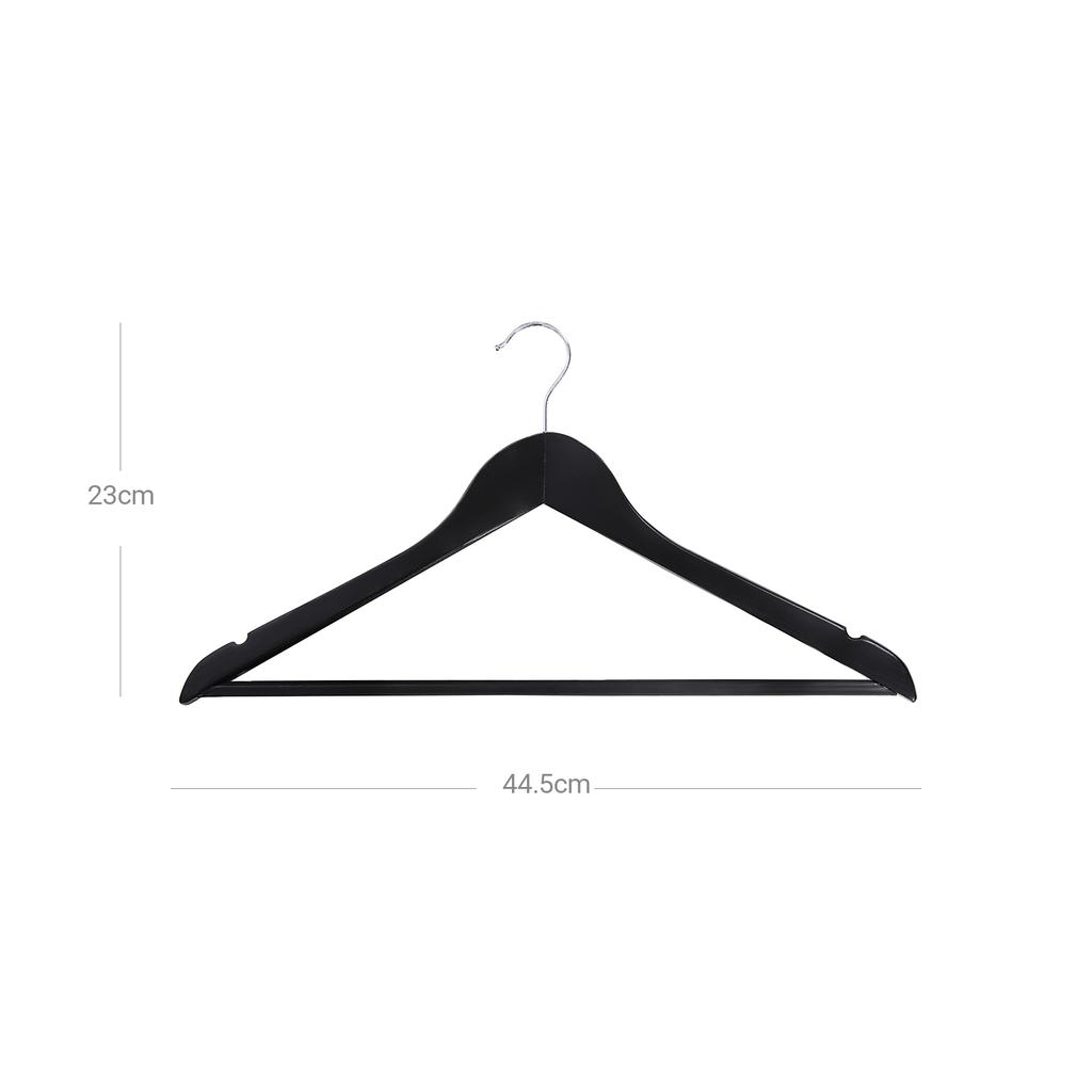 SONGMICS Wooden Hangers, Set of 10, Coat Hangers, Clothes Hangers, with Shoulder Notches, Anti-Slip Trousers Bar, 360 degrees Swivel Hook, for Suits