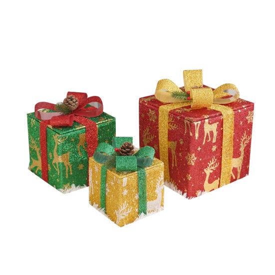 3 шт. рождественские светящиеся подарочные коробки с функцией памяти портативные работающие от батареек светящиеся подарочные коробки рождественские