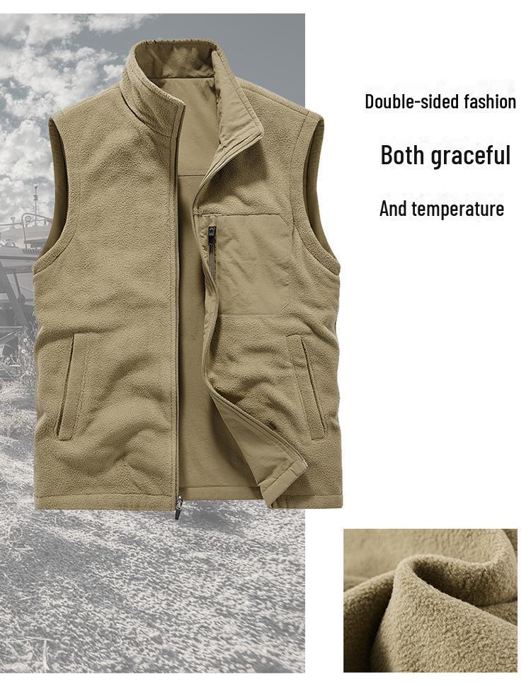 Мужской двусторонний бархатный жилет – осенне-зимний уличный ветрозащитный, теплый, с напечатанным логотипом