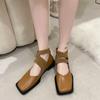 Fashion New Design Mary Jane Shoes Women Elegant Square Toe Flats Summer Outdoor  Elastic Band Sandal Fashion Ladies Flat Single Shoes