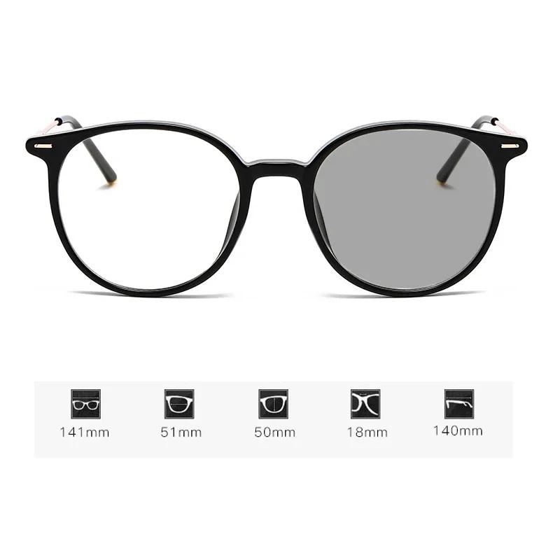 Модный тренд Круглые фотохромные очки для близорукости Солнцезащитные очки для мужчин и женщин Анти-синий свет Минус очки от 0 до -4.0