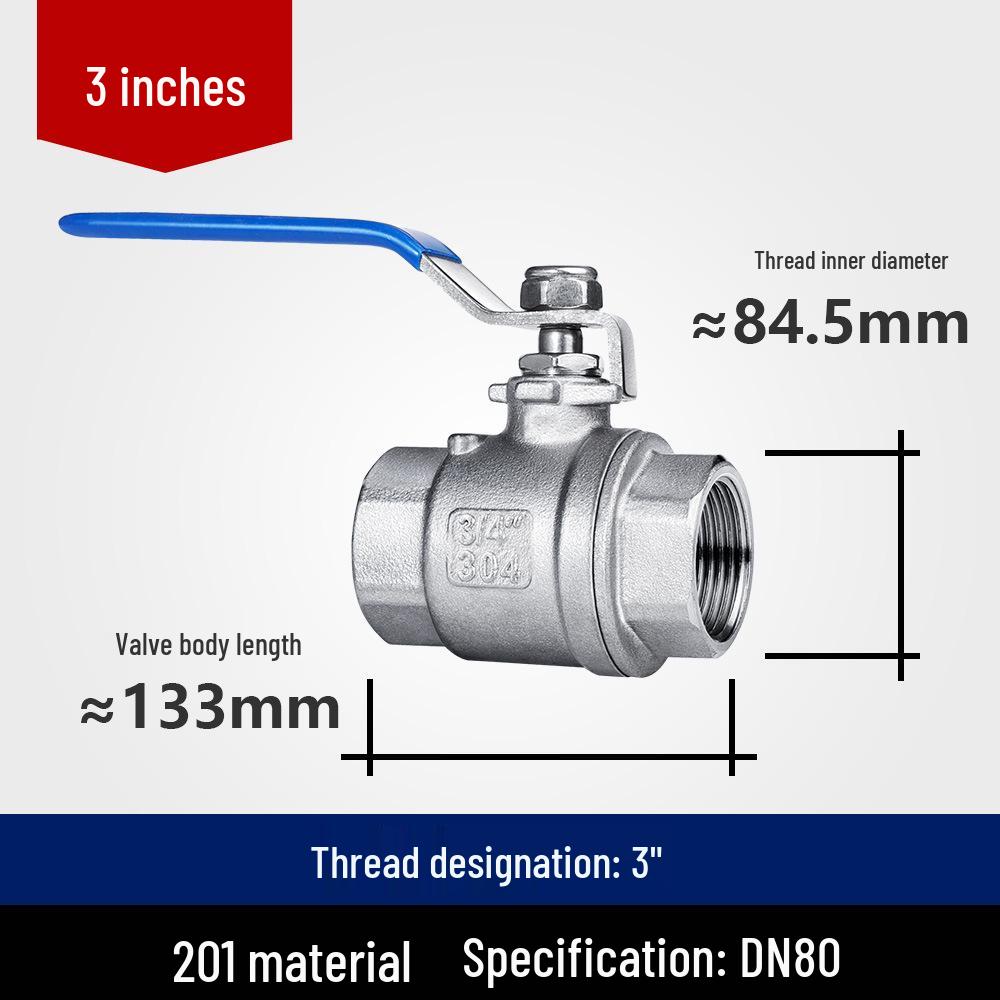 304 Stainless Steel Two-Piece Ball Valve with Internal Thread – Water Switch Valve, Available in 4 Points, 6 Points, and 1 Inch DN15-20.