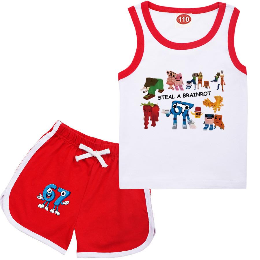 9191 Детские Крадут Мозговую Гниль 67 Принт Топ Брюки Спортивный Костюм Комплекты