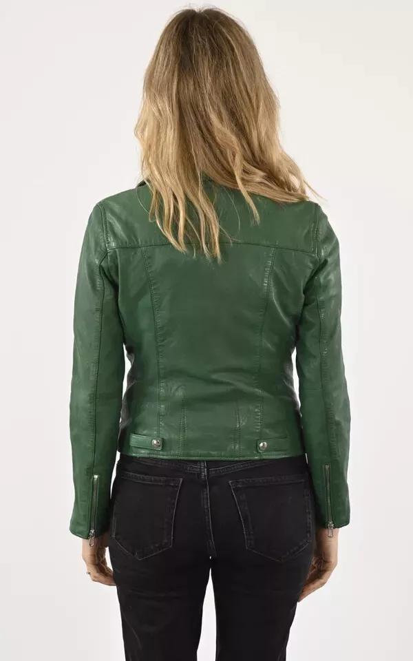 Stylish Handmade Women's Green Leather Jacket Genuine Lambskin Motorcycle Biker