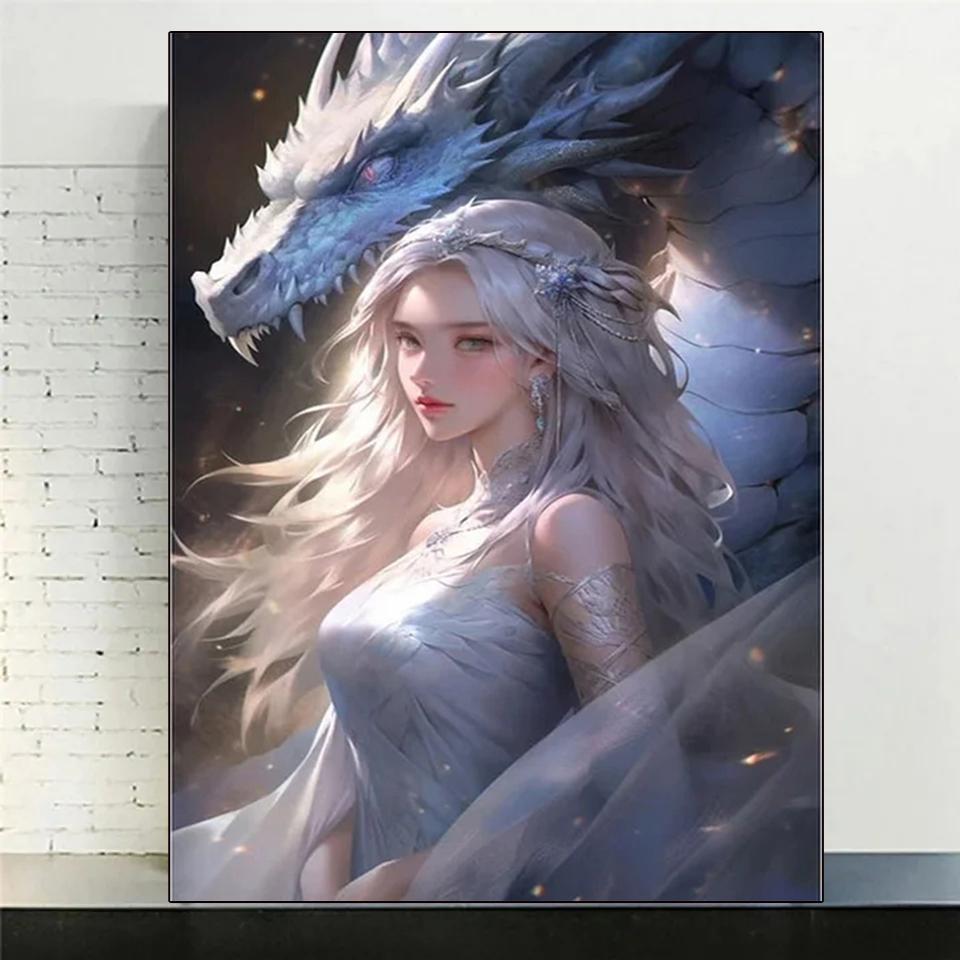 Алмазная картина с изображением женщин и драконов 5DDiy полная круглая квадратная мозаика крест вышитая картина с изображением животных украшение на стену