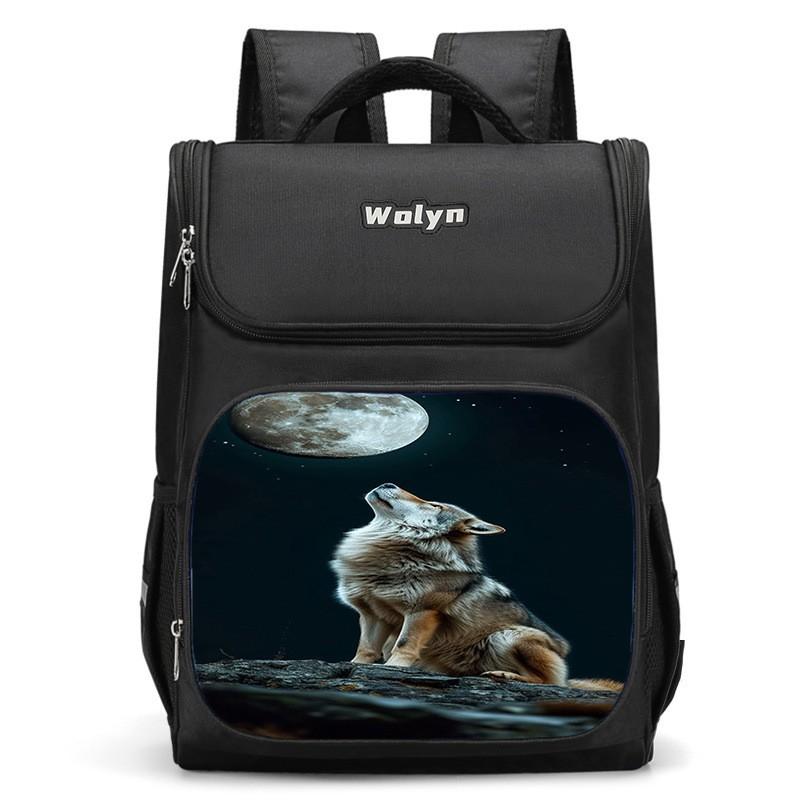 Kids Wolf-Themed 3D Large Capacity Lightweight School Backpack Boys Girls Oxford Fabric Unisex Student Bag
