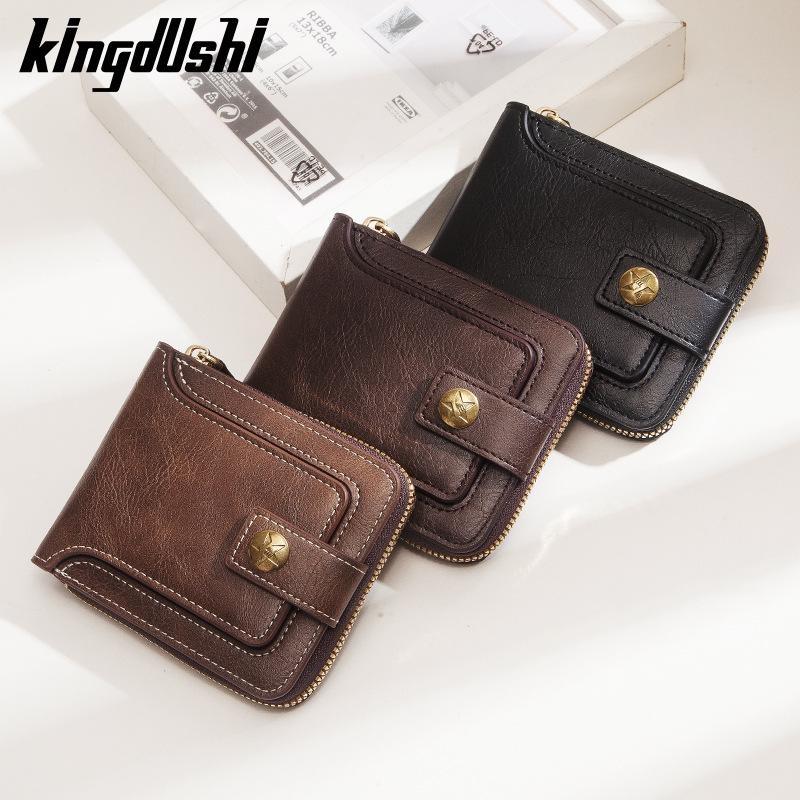 Винтажный мужской маленький кошелек из искусственной кожи, короткий кошелек с горизонтальной молнией и пряжкой, карман для монет, тройной чехол для карт, кошелек