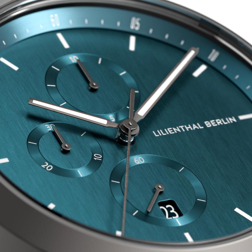 Lilianthal Berlin Chronograph Watch with Date Made in Gray Men's Display, Germany, C01-112-B023F,