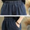 Korean Fashion Summer Women Short Blue Jeans High Waist Patchwork Ladies' Basic Harem Denim Capris Elegant Knee-Length Jeans With Pockets