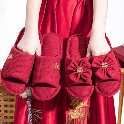 Женские летние красные праздничные тапочки на год рождения, высококлассная легкая роскошь, приданое для молодоженов, тапочки для свадебной пары