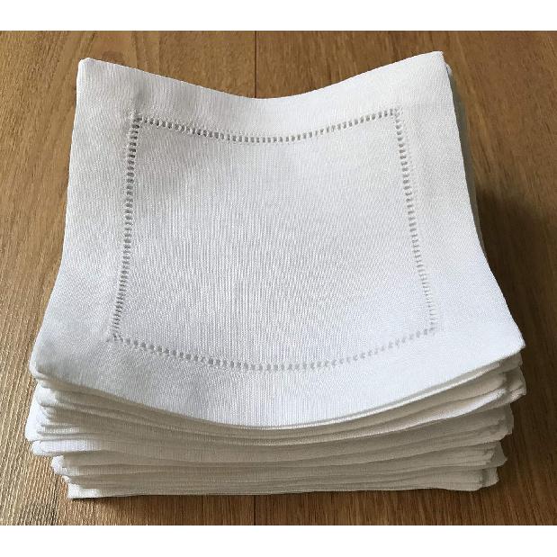 White Linen Cocktail Napkin 6"x6"-A Dozen Cloth Napkin Coasters-Ladder Hemstitch 100% Linen Beverage Party Napkin Coasters