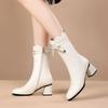 Fashion Half High Boots for Women Middle Heel Pointed Toe White Leather Mid Calf Shoes Woman Quality Y2k Trend 2024 Winter Novelty Sale