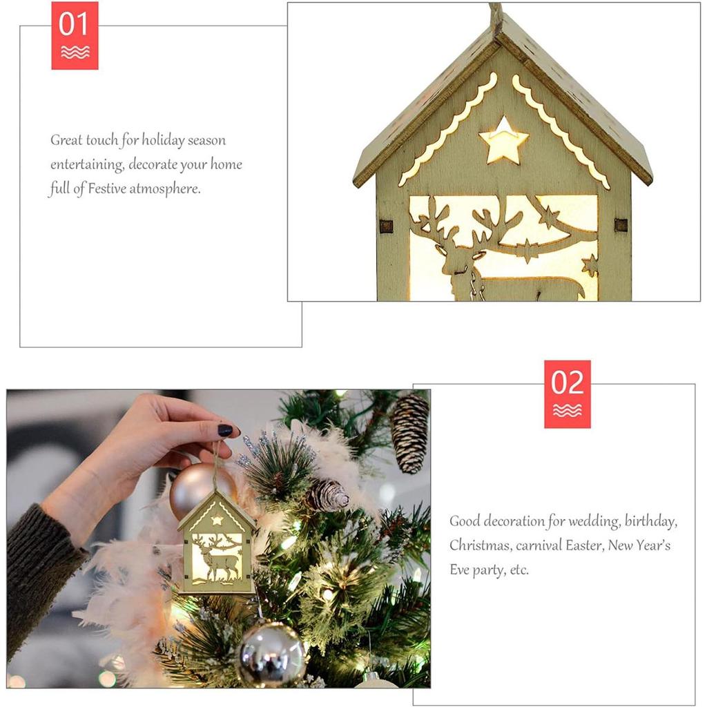 Деревянный домик, светодиодная лампа, работающая от батареек, многоцветная, домашние украшения, декор для рождественской елки, настольные украшения, подвесные огни
