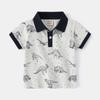 Boys' Half-Sleeve Polo Shirt, Summer Children's Clothing, Kids' Short-Sleeve T-Shirt with All-Over Dinosaur Print, Baby Boy Rocket Shirt