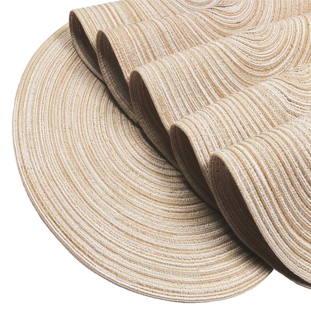 4-piece Set Meal Mat Woven Round Mat Beige Tableware Cup Pad