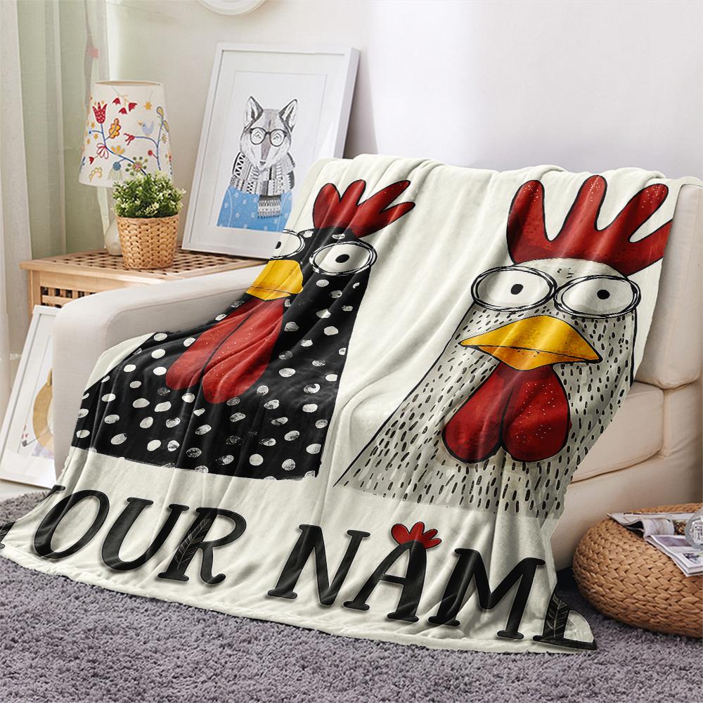 1PC Custom Name Chickens Polka Dots Patterned Flannel Blanket Suitable For All Seasons for Home Decor Warmth and Comfort Gifts Holiday Present_lx