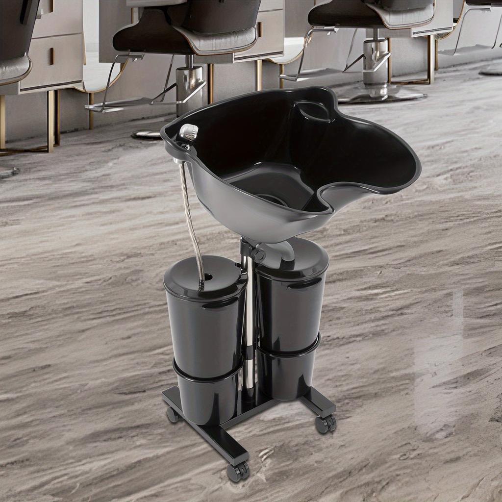Portable Shampoo Basin – Adjustable Height & Angle with Double Bucket Design – 2.64 Gal Each – for Salons, Home Care, Elderly & Pregnant Users – Black