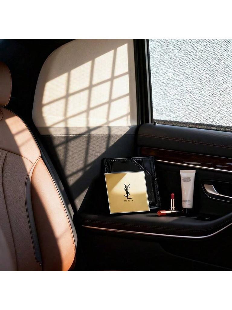 Портативное одностороннее золотое зеркало для макияжа YSL, с черным глянцевым кожаным чехлом, Подарок для девушек и женщин.